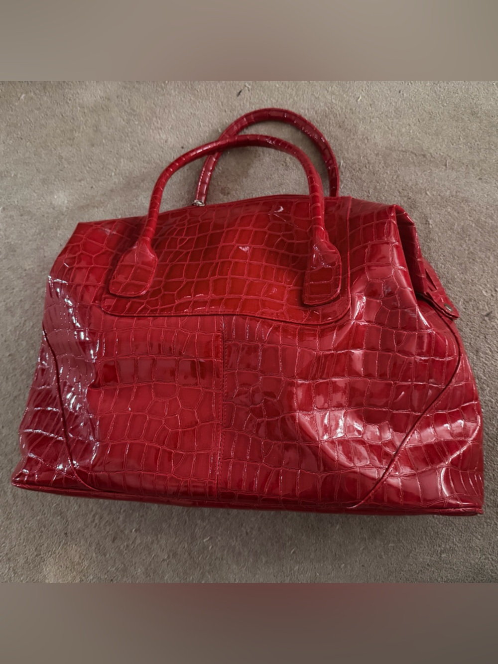 Red Croc-Embossed Tote Handbag